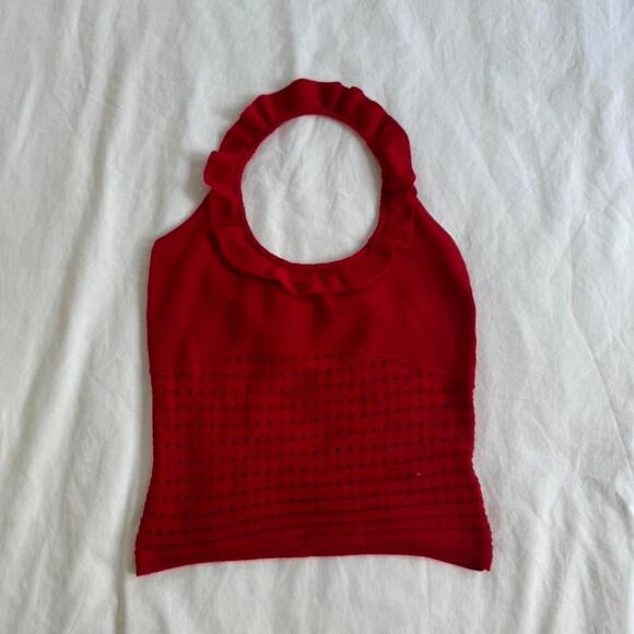 Red ruffle halter knit top - Picture 2 of 3
